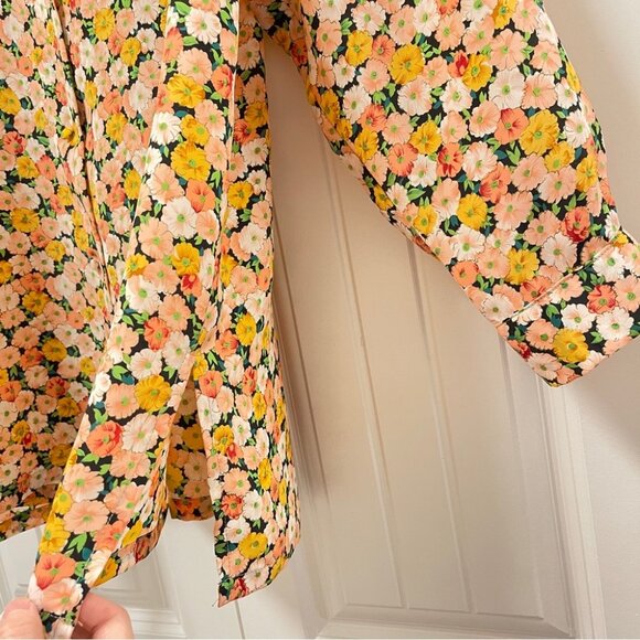 Vintage Floral Long Sleeve Button-Up Blouse Yellow - Picture 3 of 10